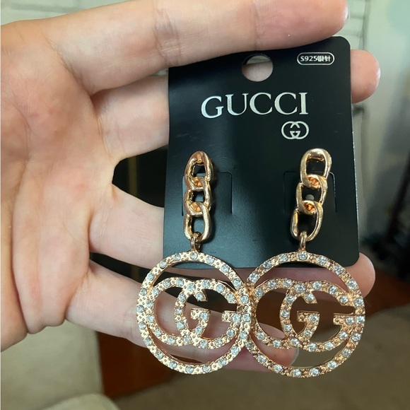 Gg gold and rhinestone dangle fashion earrings - Picture 2 of 5